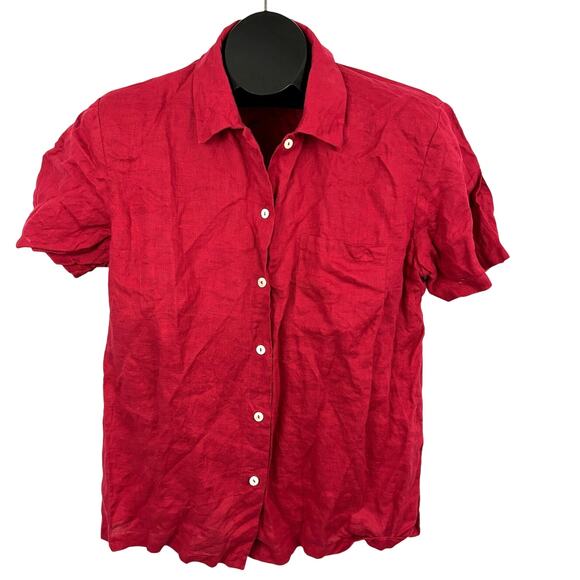 Real Clothes Saks Fifth Avenue Blouse Womens LARGE Red 100% Linen Top - Picture 1 of 9